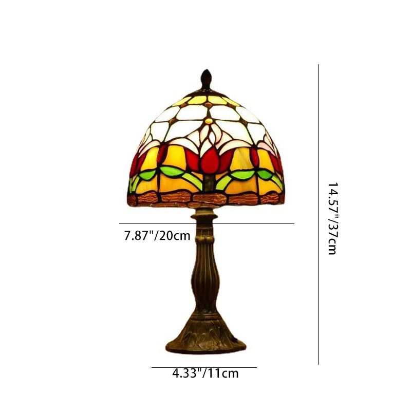 Traditionelle Tiffany-Kuppel aus Eisen und Glas, 1-flammige Tischlampe für das Wohnzimmer 
