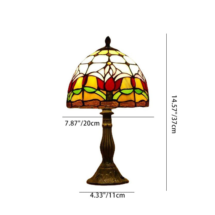 Traditionelle Tiffany-Kuppel aus Eisen und Glas, 1-flammige Tischlampe für das Wohnzimmer 