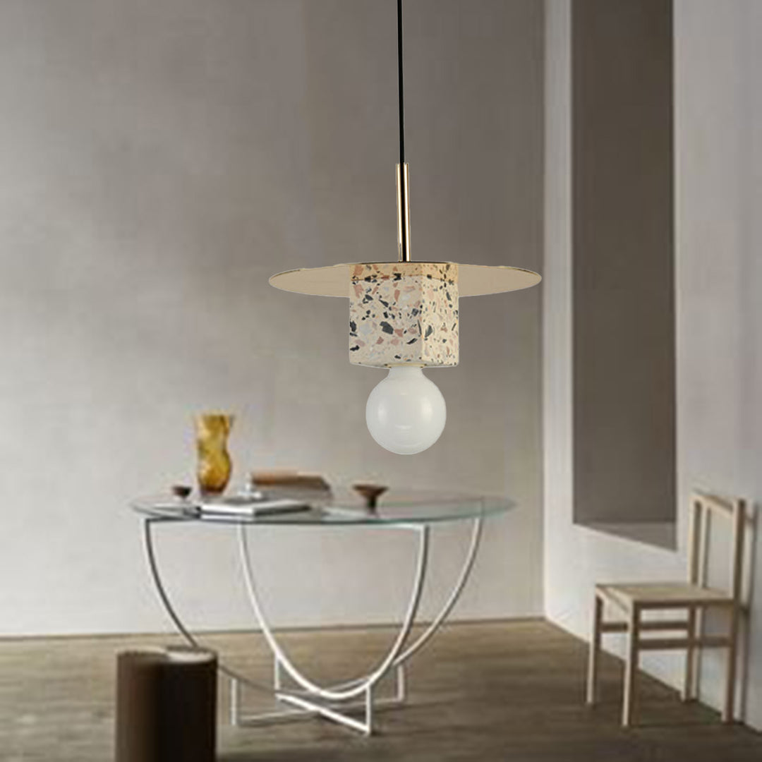 Suspension contemporaine nordique ronde en pierre de fer à 1 lumière pour salon 