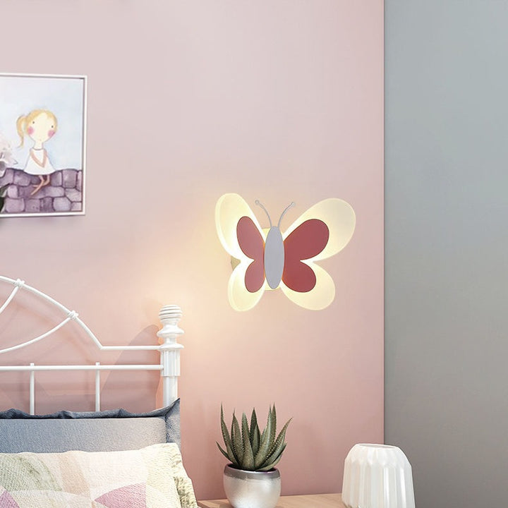 Lámpara de pared contemporánea creativa de mariposa de hierro y vidrio LED para niños para sala de estar 