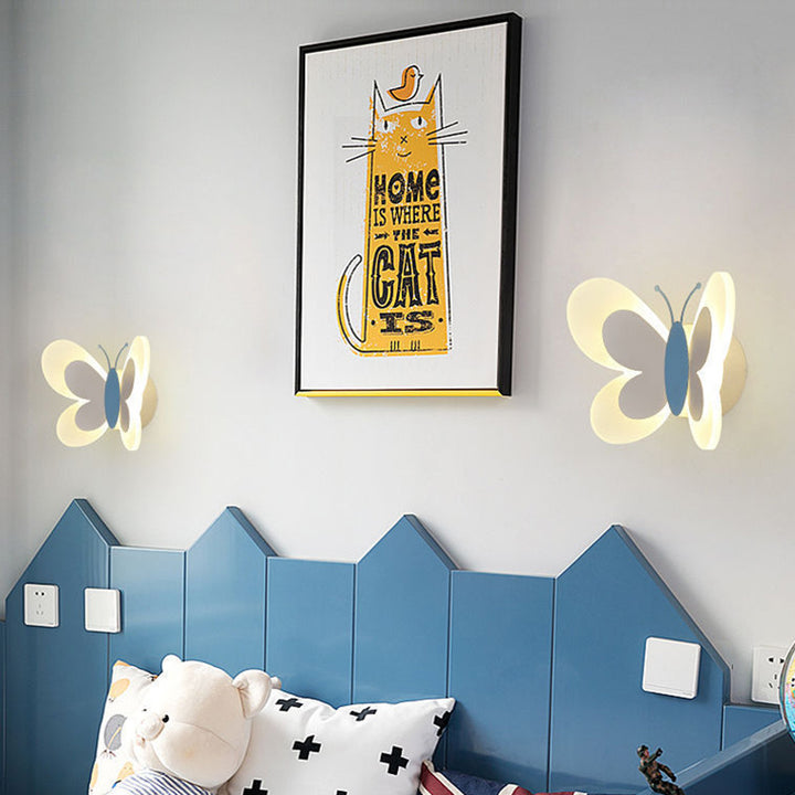 Lámpara de pared contemporánea creativa de mariposa de hierro y vidrio LED para niños para sala de estar 