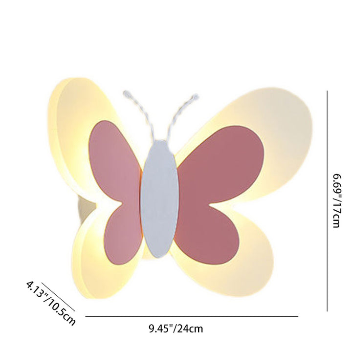 Lámpara de pared contemporánea creativa de mariposa de hierro y vidrio LED para niños para sala de estar 