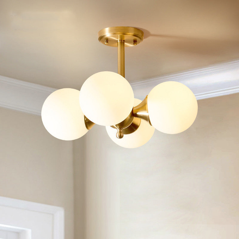 Zeitgenössische Luxus-Globus-Kupferglas-Deckenleuchte mit 4 Leuchten für das Wohnzimmer 