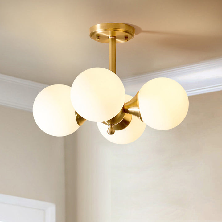 Zeitgenössische Luxus-Globus-Kupferglas-Deckenleuchte mit 4 Leuchten für das Wohnzimmer 