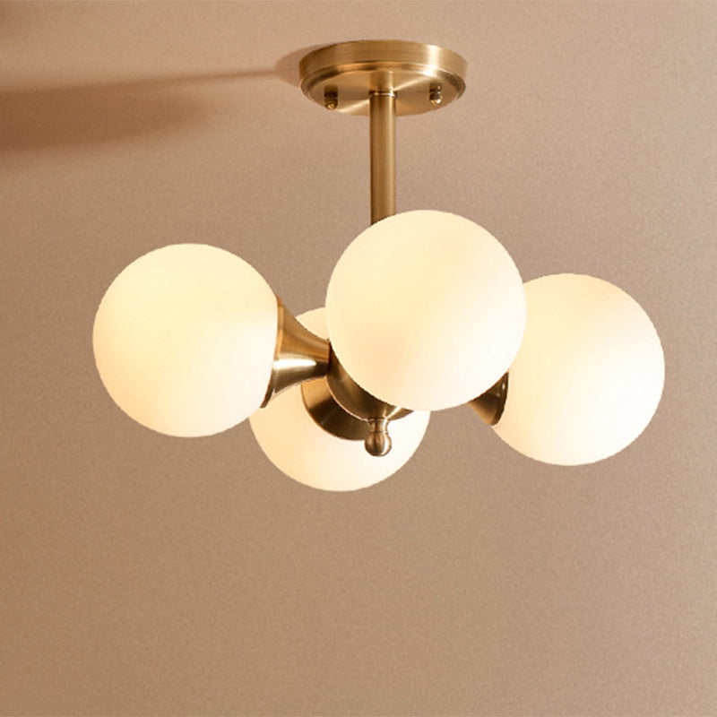 Zeitgenössische Luxus-Globus-Kupferglas-Deckenleuchte mit 4 Leuchten für das Wohnzimmer 