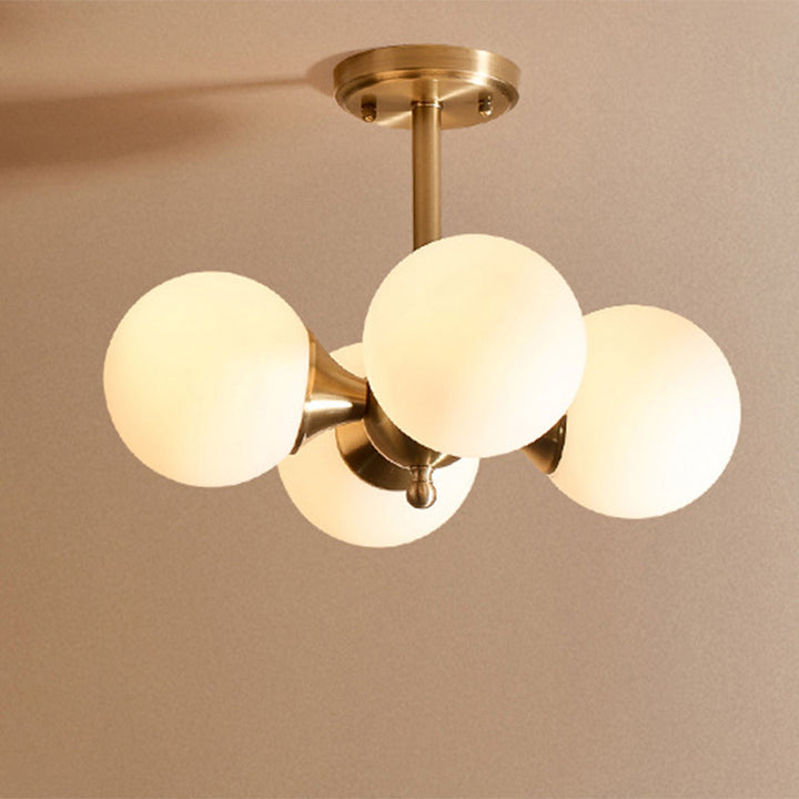 Zeitgenössische Luxus-Globus-Kupferglas-Deckenleuchte mit 4 Leuchten für das Wohnzimmer 