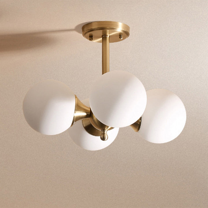Zeitgenössische Luxus-Globus-Kupferglas-Deckenleuchte mit 4 Leuchten für das Wohnzimmer 