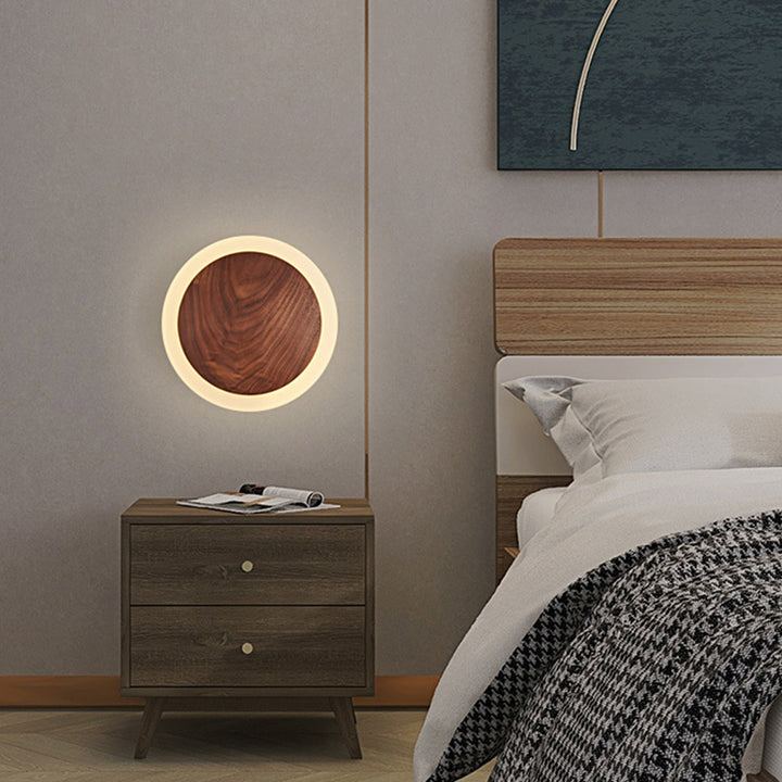 Lampe murale en acrylique LED ronde en bois nordique contemporaine pour salon 