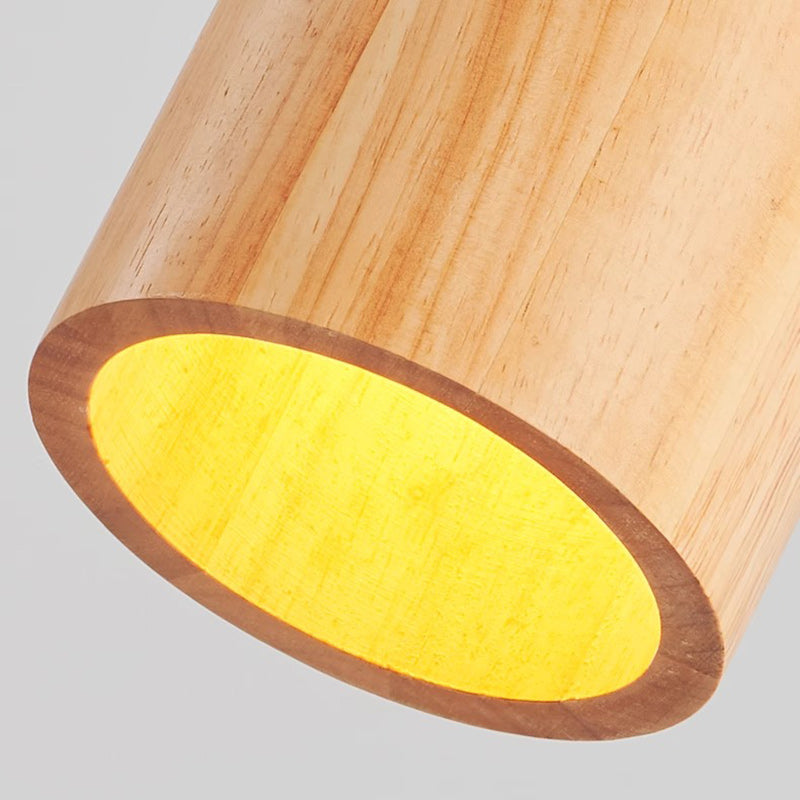 Traditional Japanese Column Wood 1-Light Pendant Light For Living Room