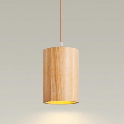Traditional Japanese Column Wood 1-Light Pendant Light For Living Room