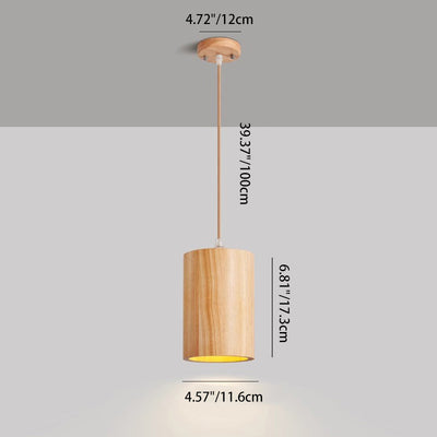 Traditional Japanese Column Wood 1-Light Pendant Light For Living Room