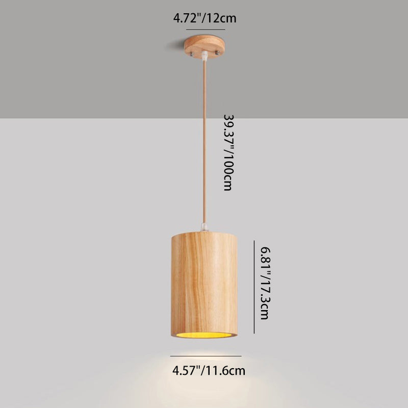 Traditional Japanese Column Wood 1-Light Pendant Light For Living Room