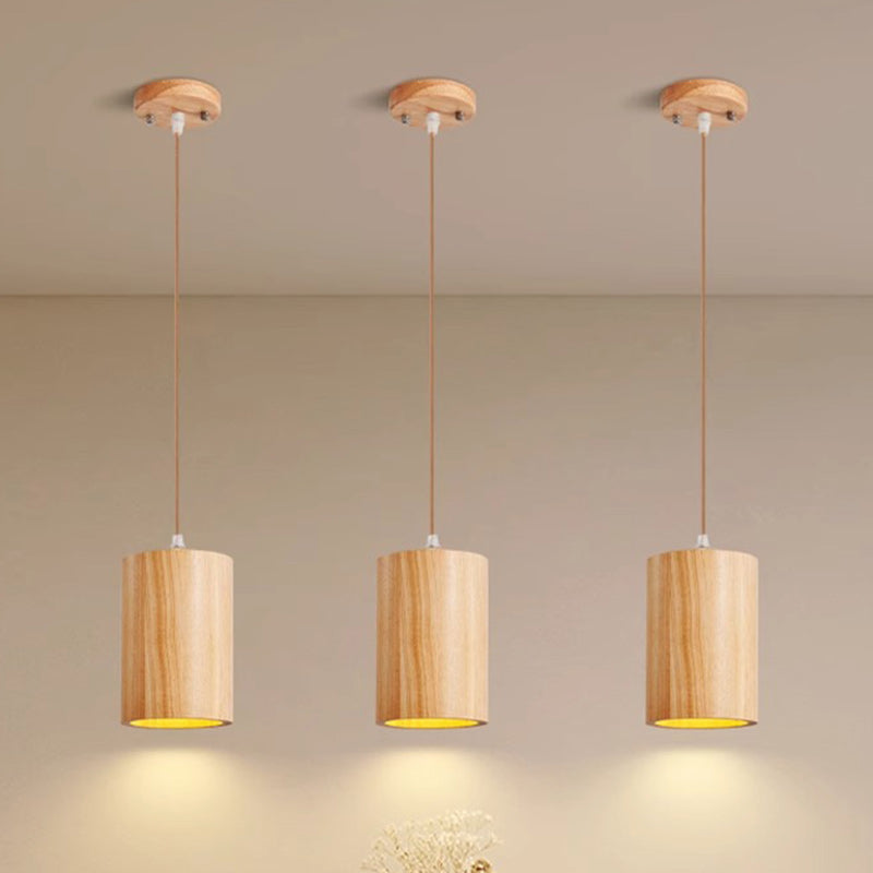 Traditional Japanese Column Wood 1-Light Pendant Light For Living Room