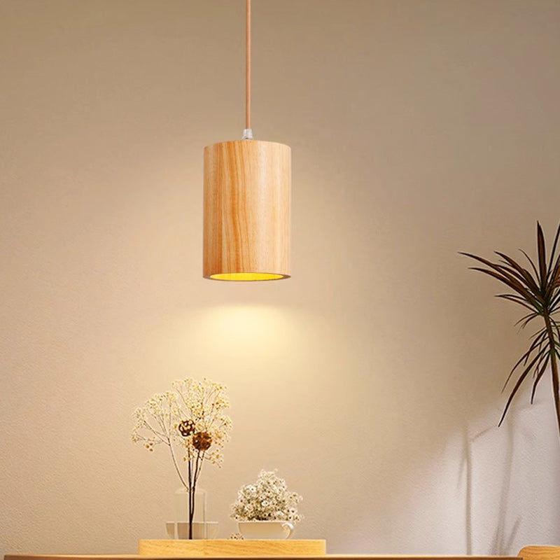 Traditional Japanese Column Wood 1-Light Pendant Light For Living Room