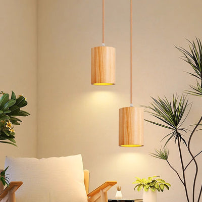 Traditional Japanese Column Wood 1-Light Pendant Light For Living Room