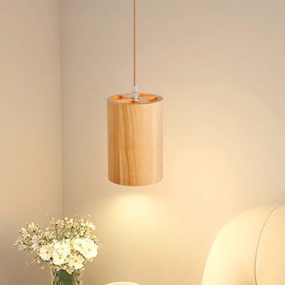 Traditional Japanese Column Wood 1-Light Pendant Light For Living Room