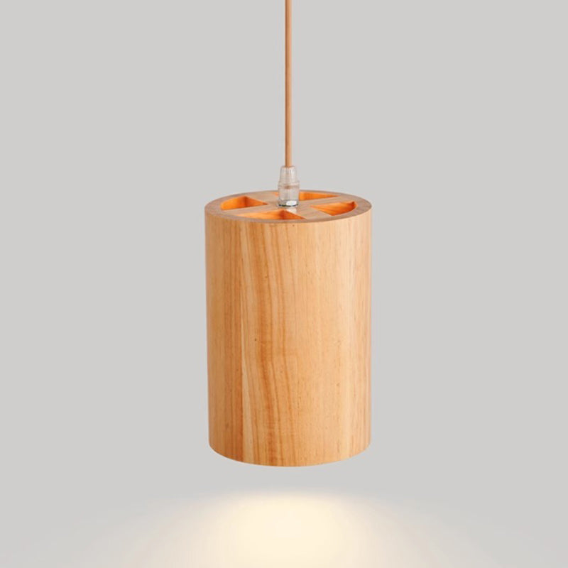 Traditional Japanese Column Wood 1-Light Pendant Light For Living Room