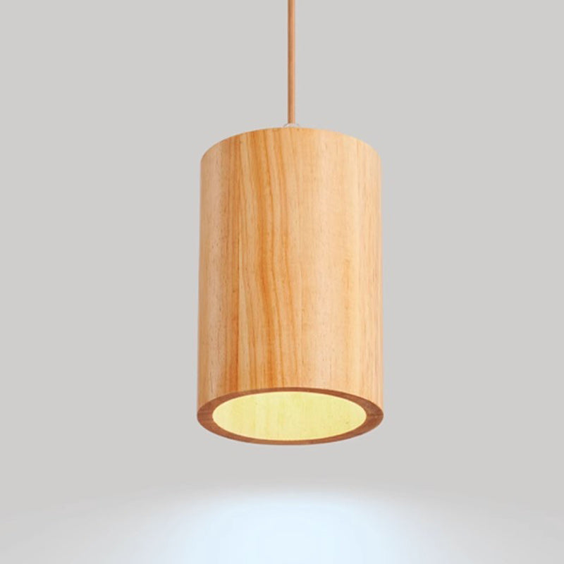 Traditional Japanese Column Wood 1-Light Pendant Light For Living Room