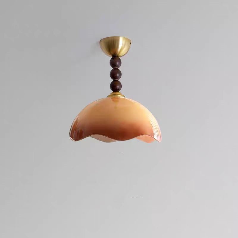 Plafonnier semi-encastré à 1 lumière en bois et verre avec dôme vintage traditionnel en fer pour salon 