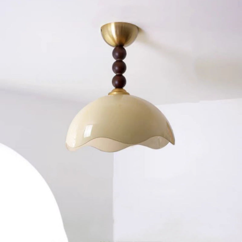 Plafonnier semi-encastré à 1 lumière en bois et verre avec dôme vintage traditionnel en fer pour salon 