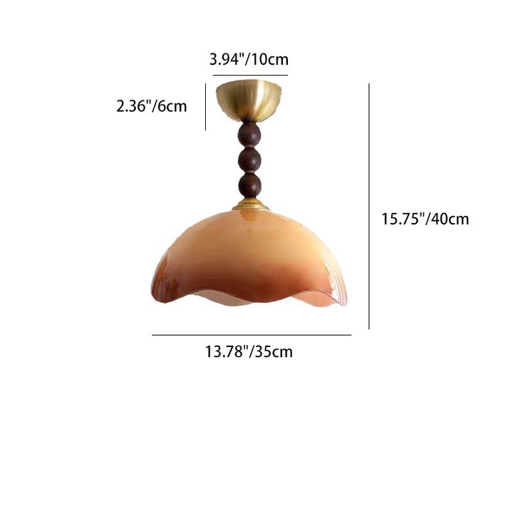 Plafonnier semi-encastré à 1 lumière en bois et verre avec dôme vintage traditionnel en fer pour salon 