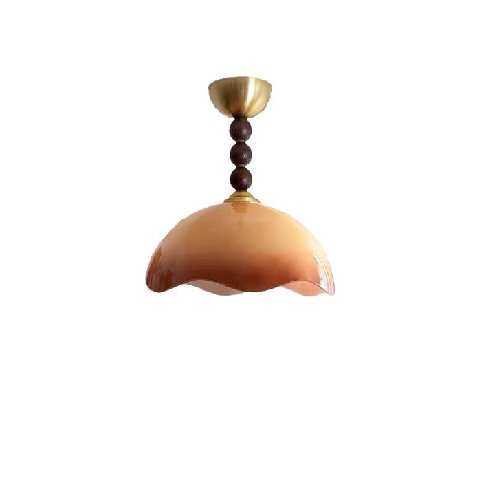 Plafonnier semi-encastré à 1 lumière en bois et verre avec dôme vintage traditionnel en fer pour salon 