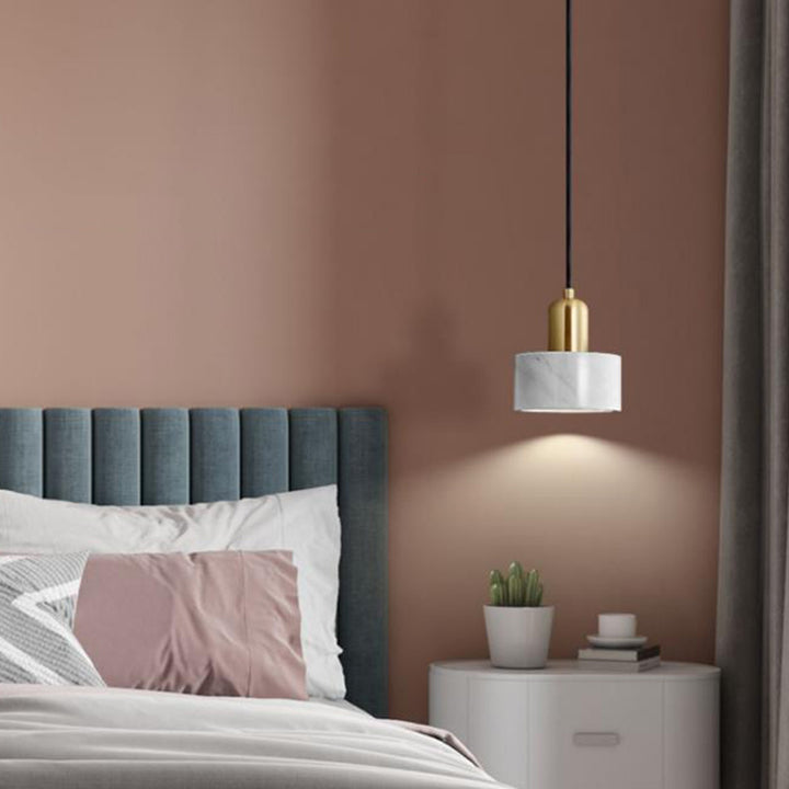 Suspension contemporaine scandinave en cuivre et marbre à 1 lumière pour salon 