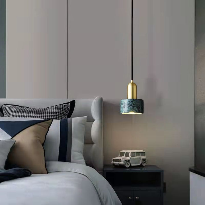 Suspension contemporaine scandinave en cuivre et marbre à 1 lumière pour salon 