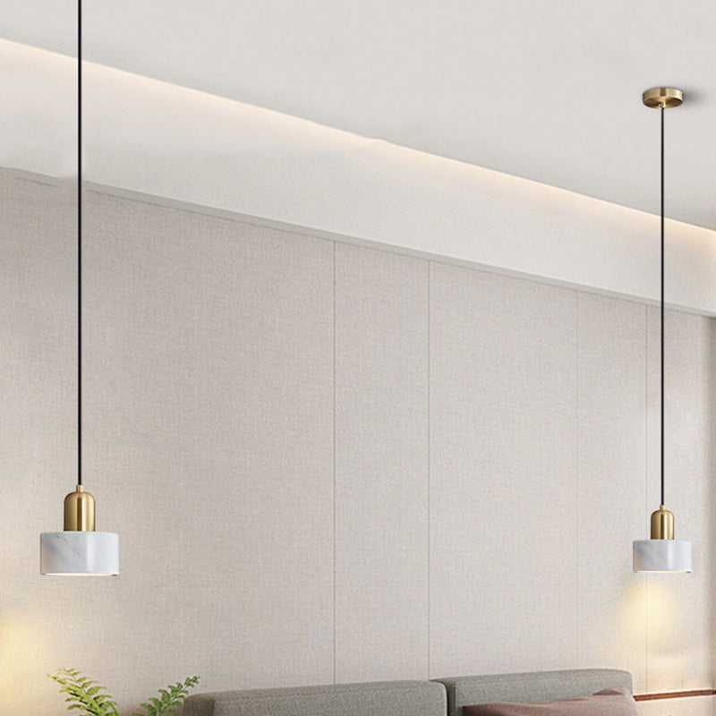 Lámpara colgante contemporánea escandinava de cilindro de cobre y mármol de 1 luz para sala de estar 