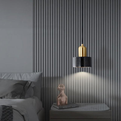 Lámpara colgante contemporánea escandinava de cilindro de cobre y mármol de 1 luz para sala de estar 