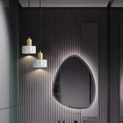 Lámpara colgante contemporánea escandinava de cilindro de cobre y mármol de 1 luz para sala de estar 