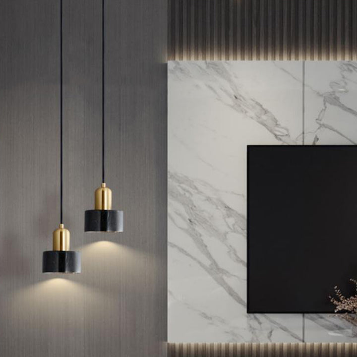 Suspension contemporaine scandinave en cuivre et marbre à 1 lumière pour salon 