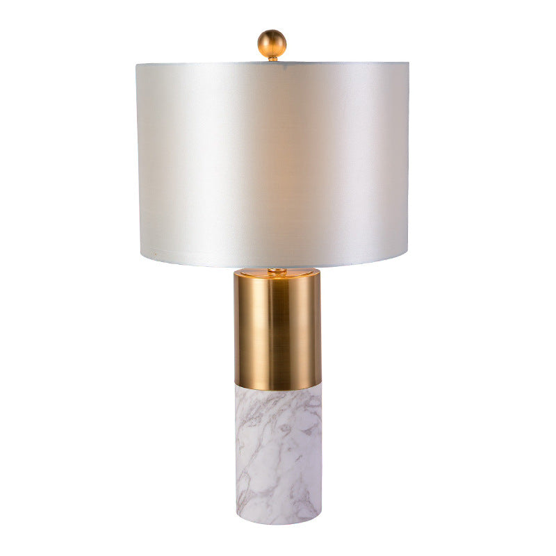Lampe de table moderne minimaliste en marbre cylindrique avec tissu 1 lumière pour salon 