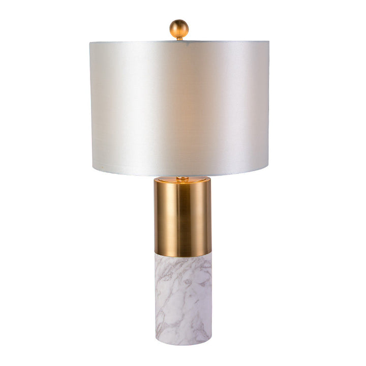 Lampe de table moderne minimaliste en marbre cylindrique avec tissu 1 lumière pour salon 