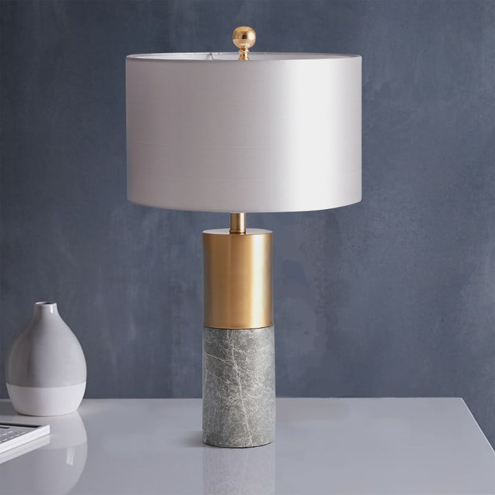 Lampe de table moderne minimaliste en marbre cylindrique avec tissu 1 lumière pour salon 