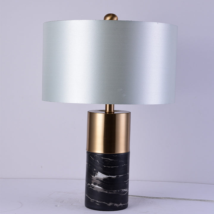 Lampe de table moderne minimaliste en marbre cylindrique avec tissu 1 lumière pour salon 