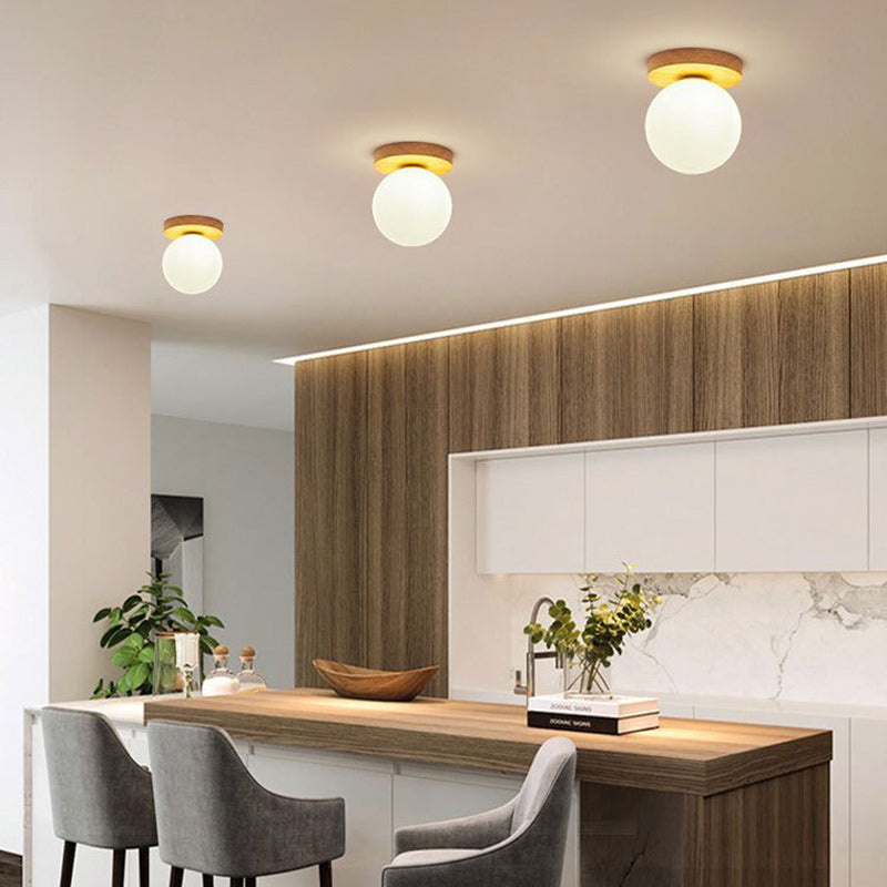Moderne minimalistische Globus Holz Glas 1-Flammen Deckenleuchte für das Wohnzimmer 