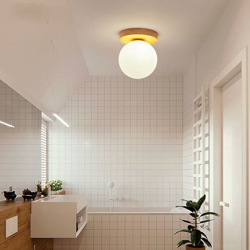 Moderne minimalistische Globus Holz Glas 1-Flammen Deckenleuchte für das Wohnzimmer 