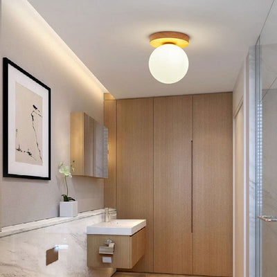 Moderne minimalistische Globus Holz Glas 1-Flammen Deckenleuchte für das Wohnzimmer 