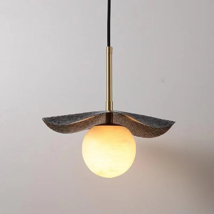 Zeitgenössische Luxus-Globus-Kupfer-Stein 1-Licht Pendelleuchte für Wohnzimmer 