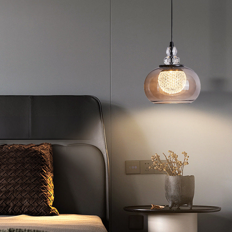 Lustre à LED en verre et fer ovale de luxe contemporain pour salon 