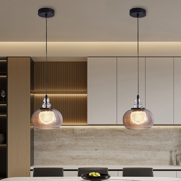 Lustre à LED en verre et fer ovale de luxe contemporain pour salon 