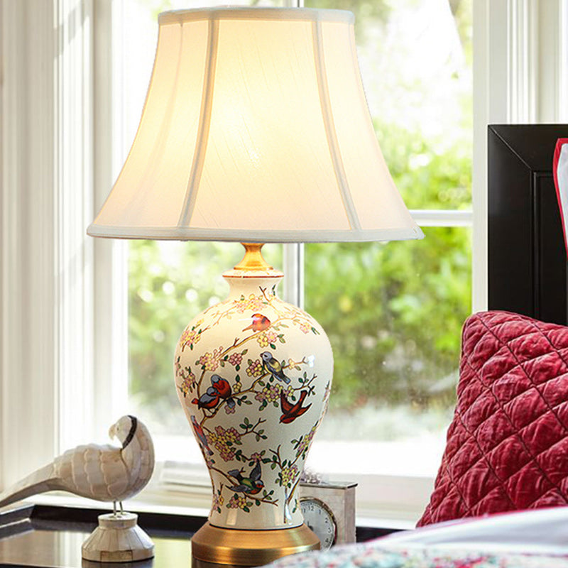 Lampe de table 1 lumière en tissu céramique fer tambour chinois traditionnel pour salon 