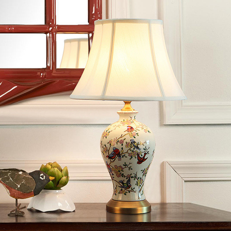 Lampe de table 1 lumière en tissu céramique fer tambour chinois traditionnel pour salon 