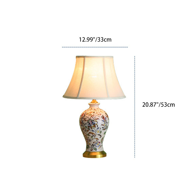 Lampe de table 1 lumière en tissu céramique fer tambour chinois traditionnel pour salon 