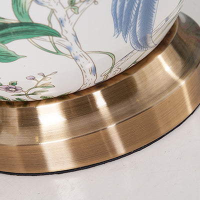 Lampe de table à 1 lumière en tissu céramique en cuivre avec tambour chinois traditionnel pour salon 