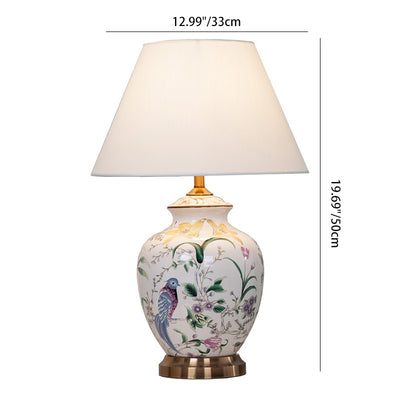 Lampe de table à 1 lumière en tissu céramique en cuivre avec tambour chinois traditionnel pour salon 