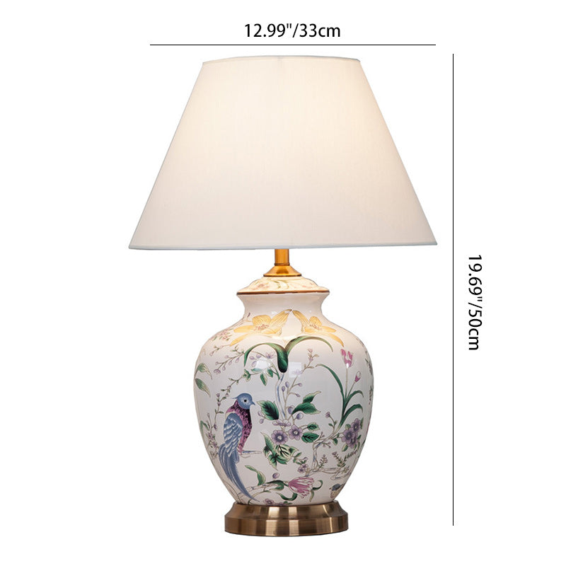 Lampe de table à 1 lumière en tissu céramique en cuivre avec tambour chinois traditionnel pour salon 