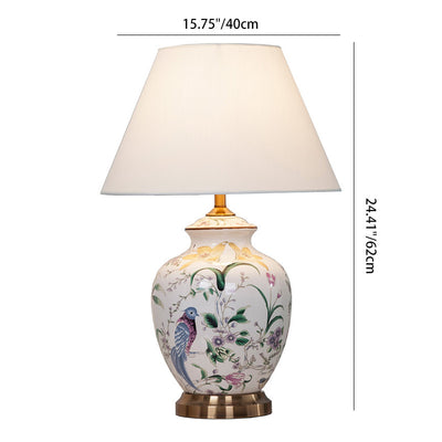 Lampe de table à 1 lumière en tissu céramique en cuivre avec tambour chinois traditionnel pour salon 
