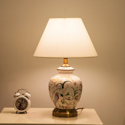 Lampe de table à 1 lumière en tissu céramique en cuivre avec tambour chinois traditionnel pour salon 